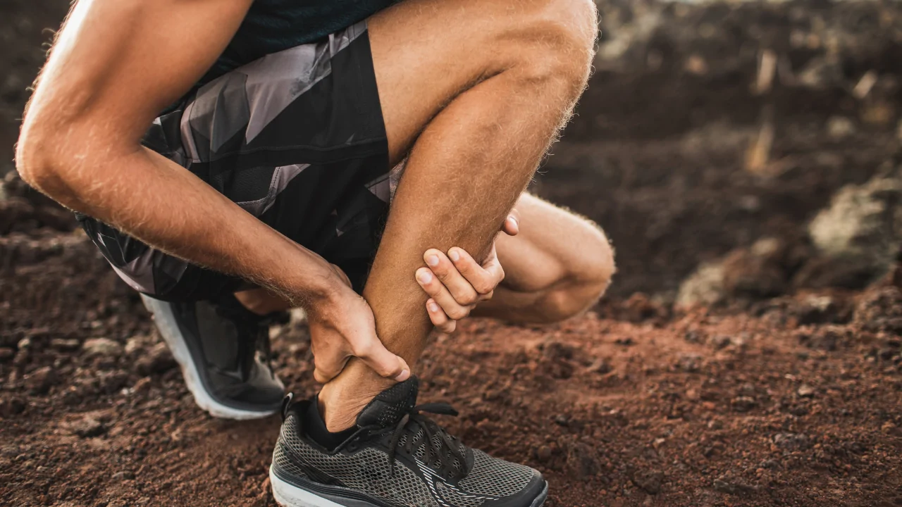 A person holding their heel in pain with a glowing red area to represent the symptoms of Achilles tendonitis seeking a chiropractor in Fort Lauderdale.