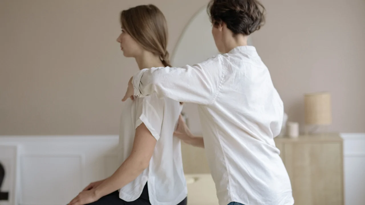 A clinical specialist performing a postural assessment on a seated patient to provide tailored holistic lifestyle coaching in Fort Lauderdale.